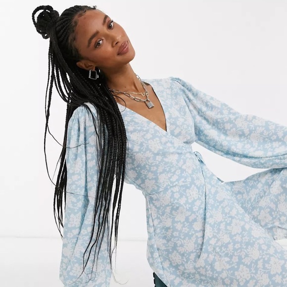 ASOS Dresses & Skirts - NWT Floral Lightest Blue Wrap Dress